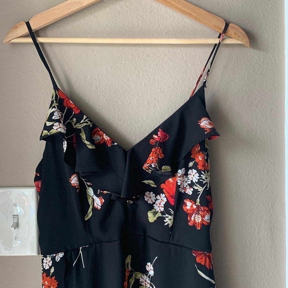 Floral Sleeveless Faux Wrap High Low Romper Dress